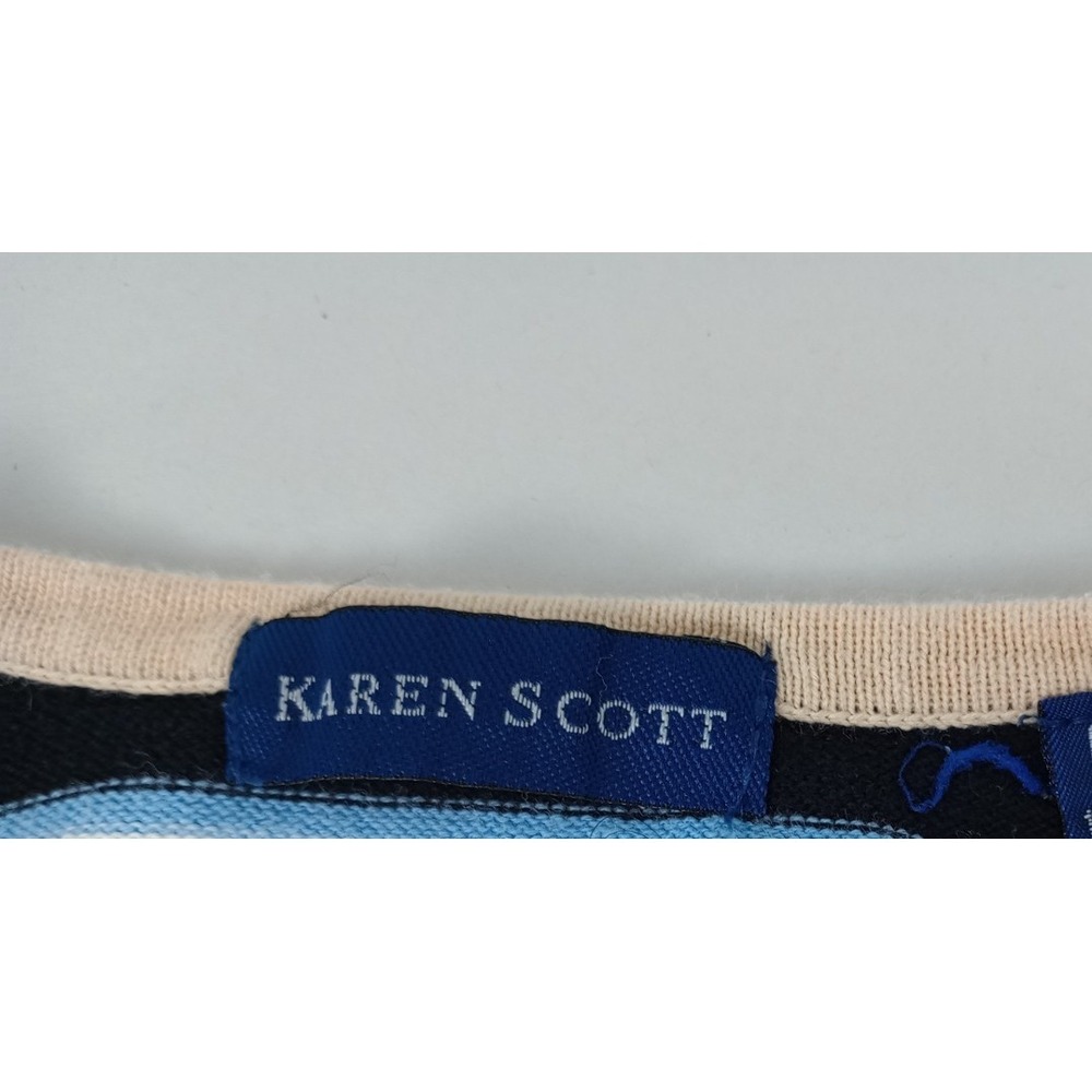 Karen Scott Women's XL Beige Black White Striped 3/4 Sleeve Sweater - Picture 3 of 5